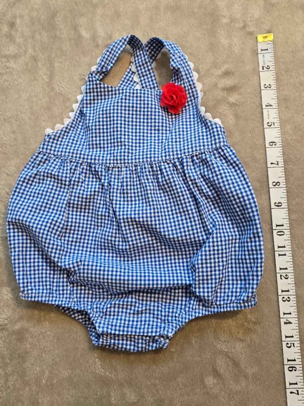 Gymboree 12-18 month old onesie blue white checkered